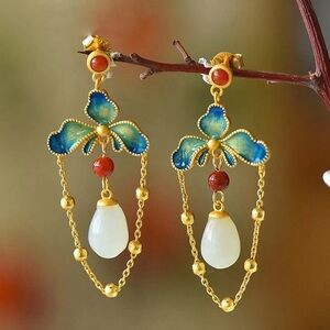 Elegant Gold and Blue Dangle Earrings